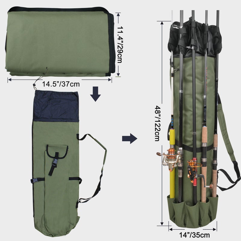 SILANON Fishing Rod Bag Pole Holder, Portable Fishing Rod Case Carrier Canvas Pole Storage Bag Travel Carry Case Waterproof Fishing Tackle Gear Organizer - Image 4